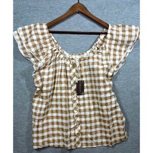 Matilda Jane Annabelle Womens Brown White Checkered Off Shoulder XL